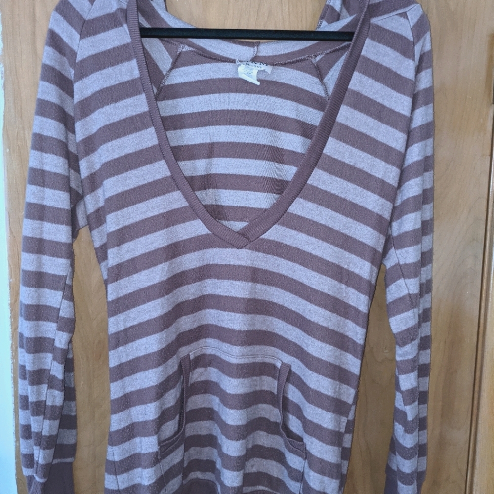 Low Cut V- Neck Striped Tunic